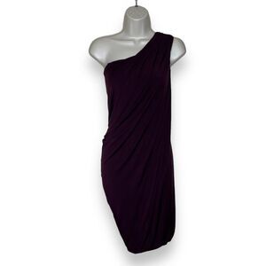 NWT Bailey 44 One Shoulder Ruched Plum Bodycon Dress Women Medium Rayon Spandex